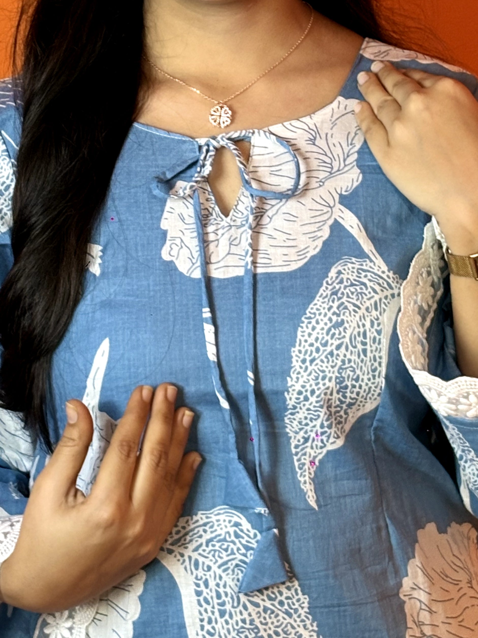 Teal bell sleeves short kurti