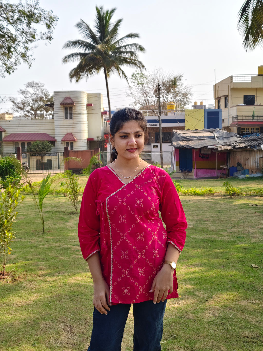 Deep Pink Bandhani Wrap - tie Short kurti