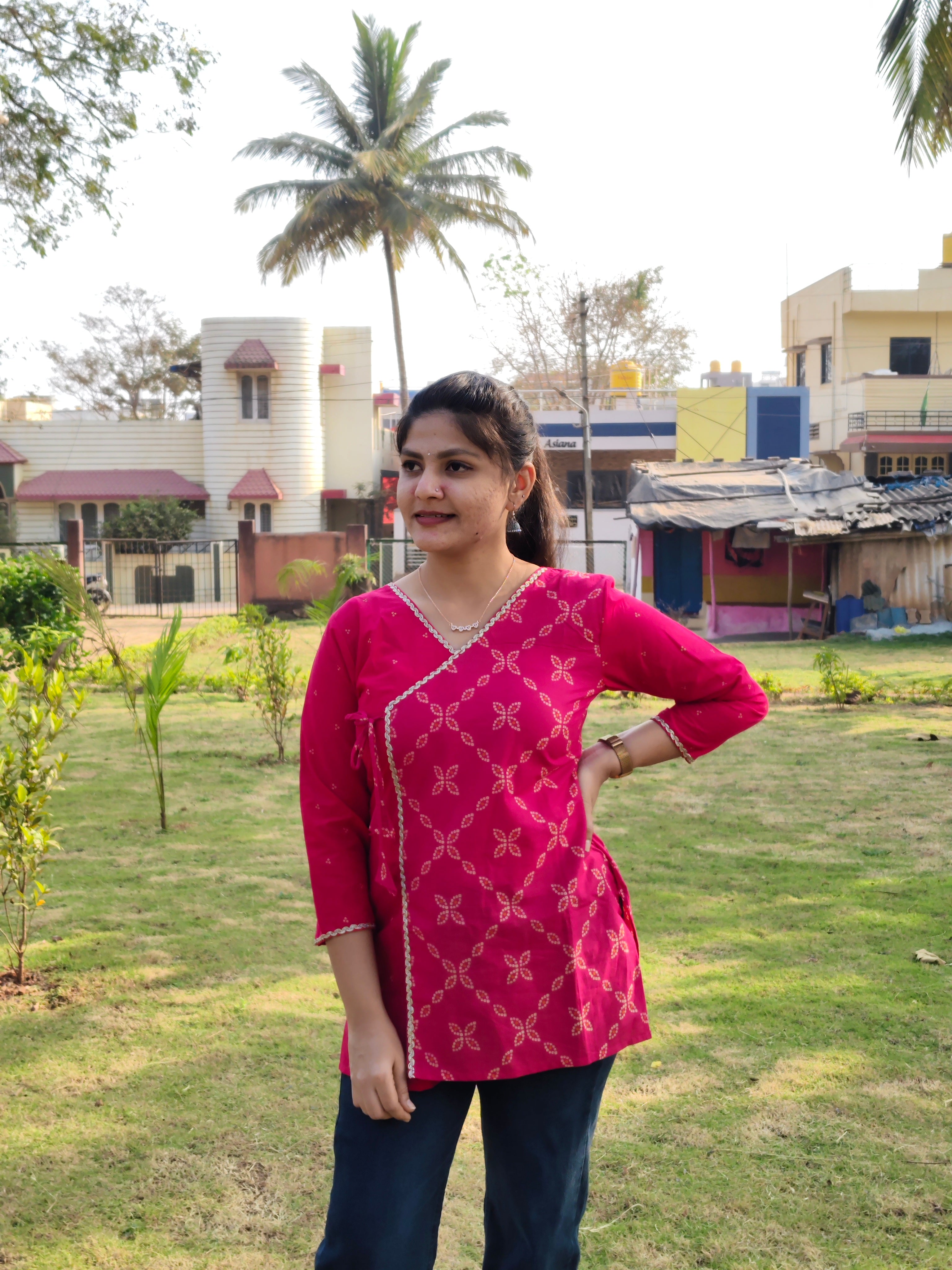 Deep Pink Bandhani Wrap - tie Short kurti