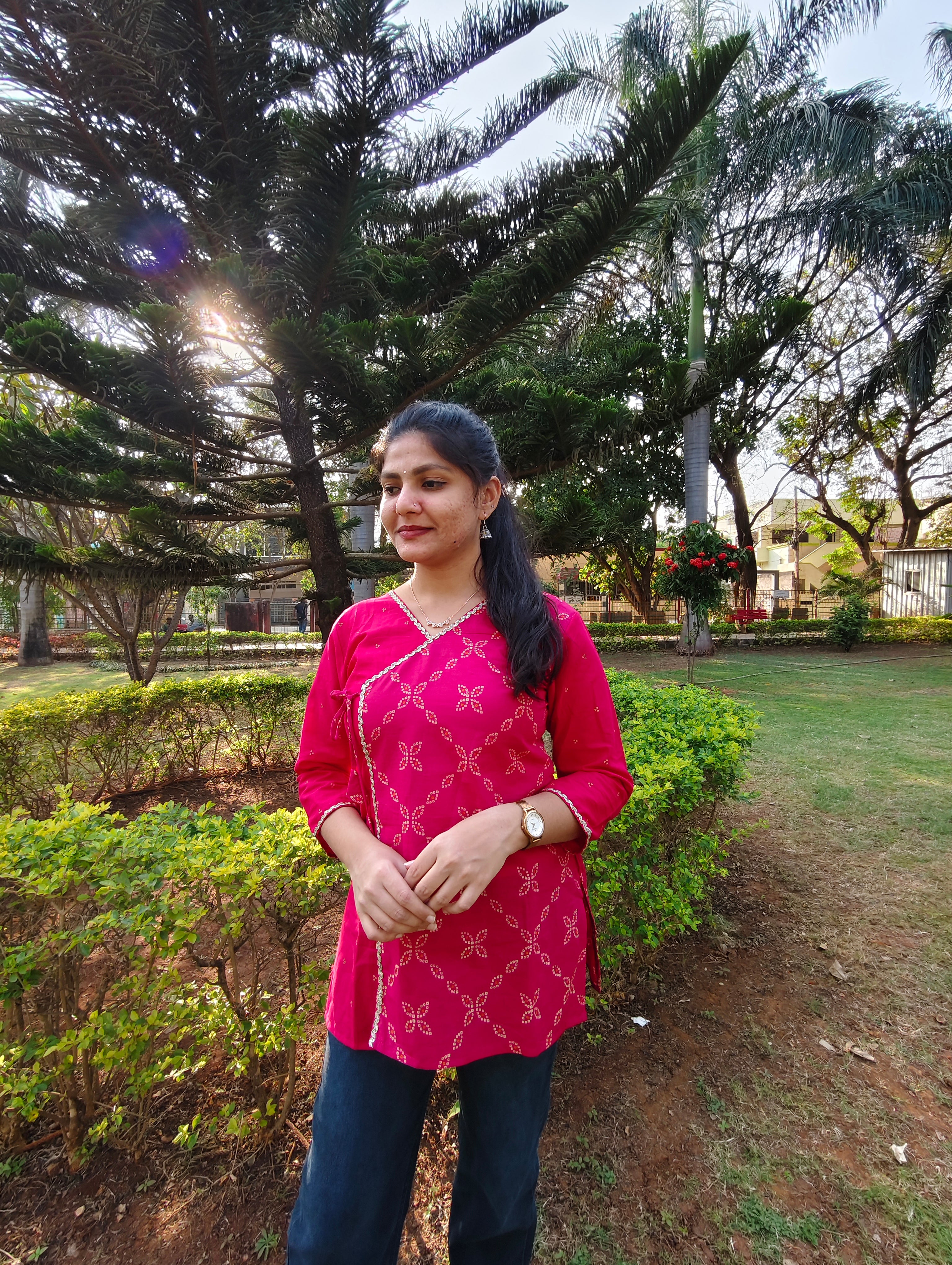 Deep Pink Bandhani Wrap - tie Short kurti