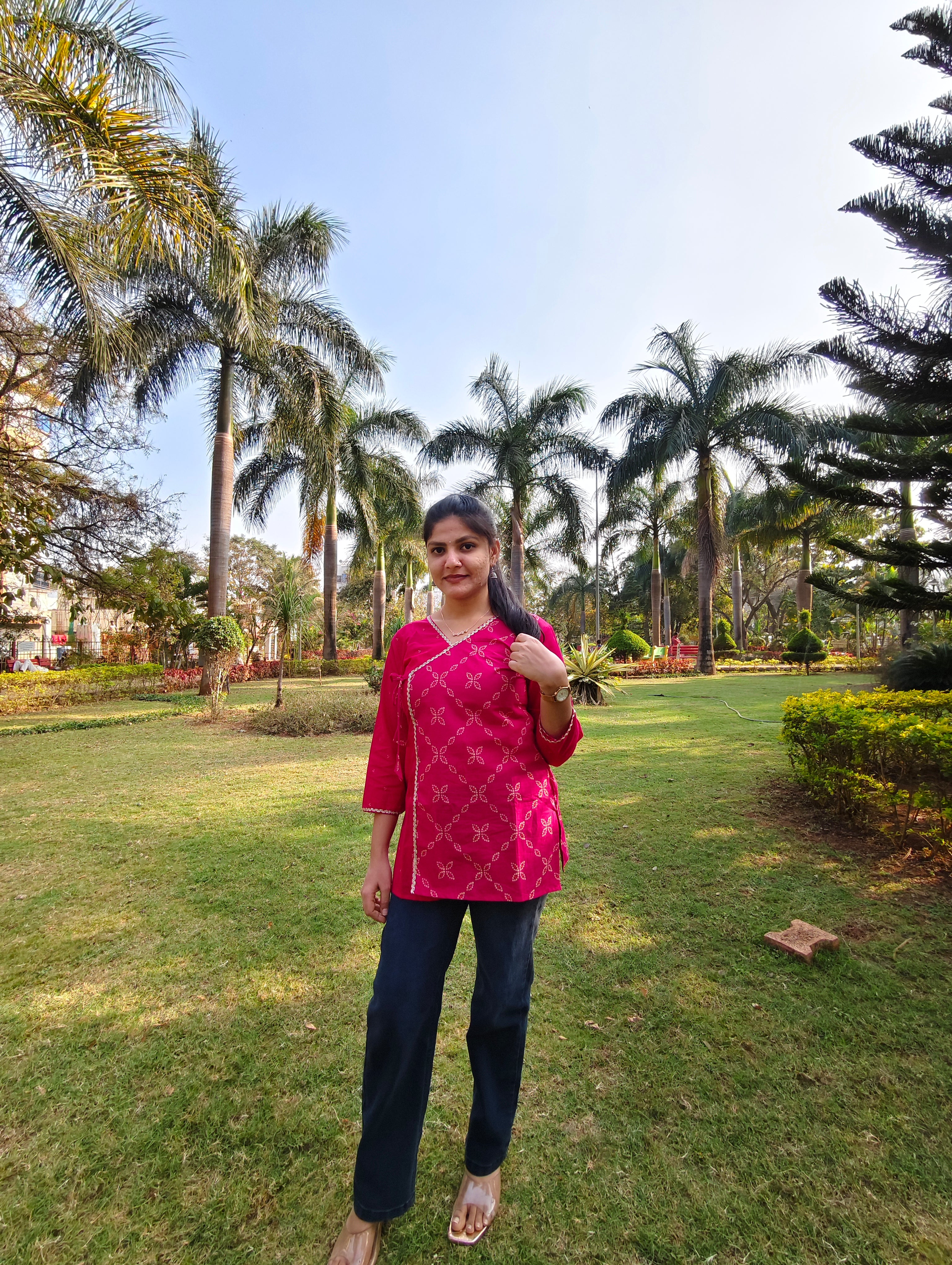 Deep Pink Bandhani Wrap - tie Short kurti