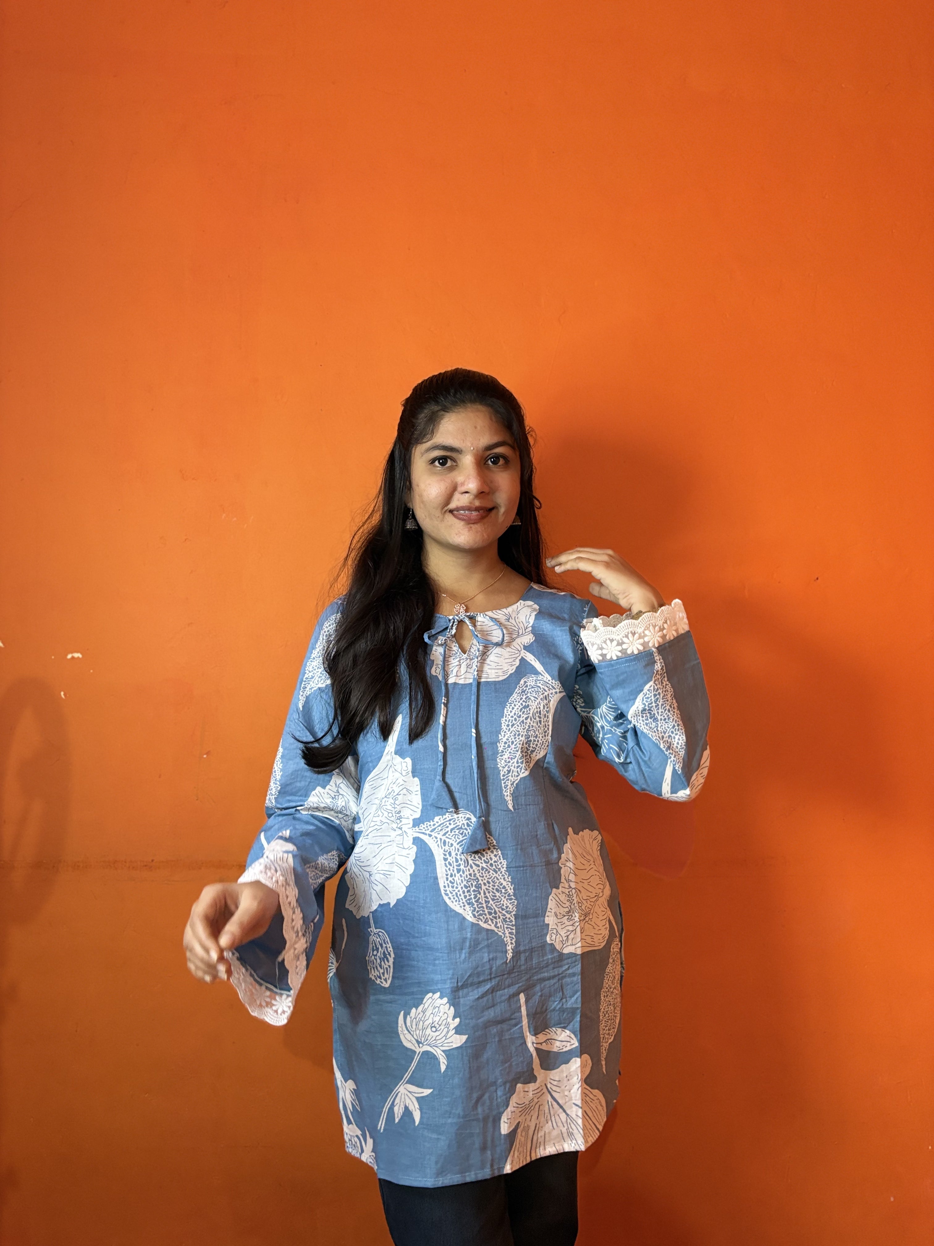 Teal bell sleeves short kurti