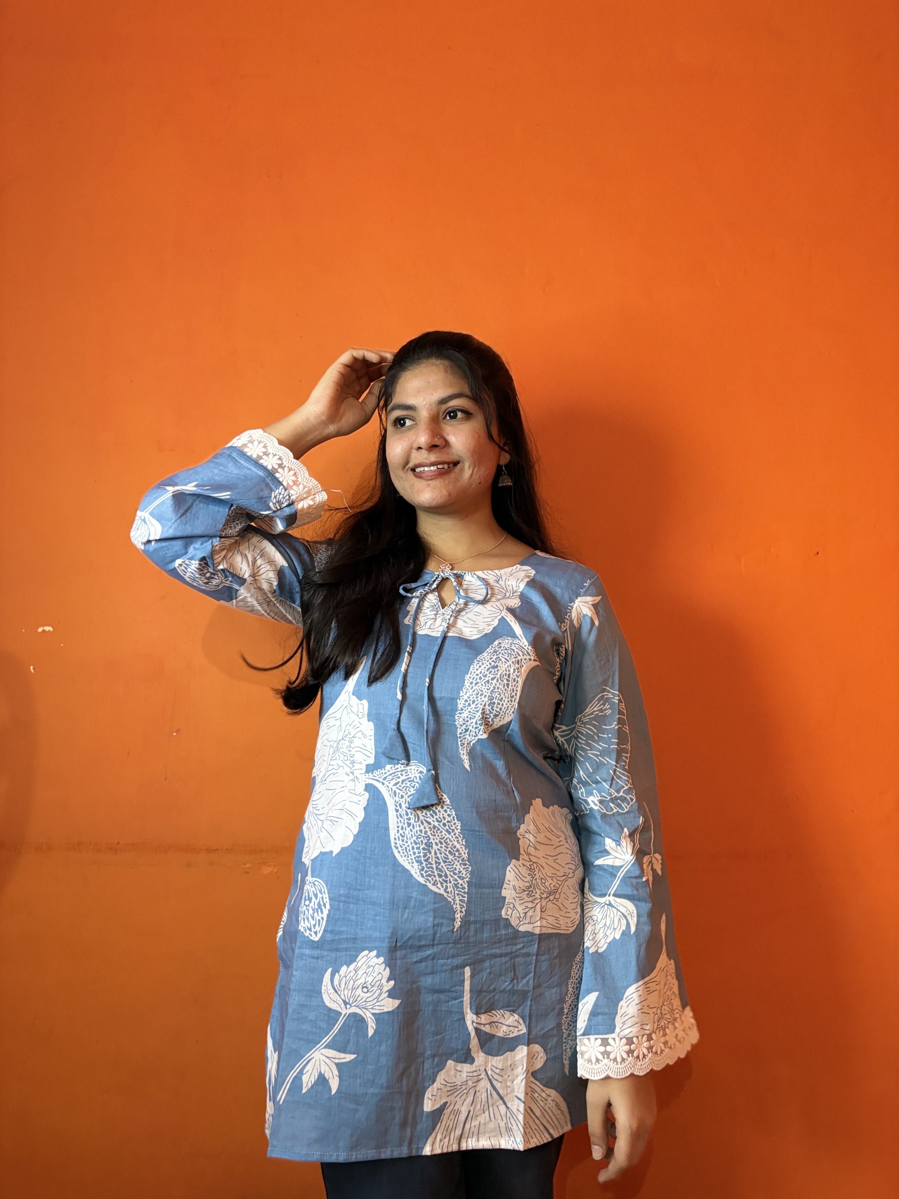 Teal bell sleeves short kurti