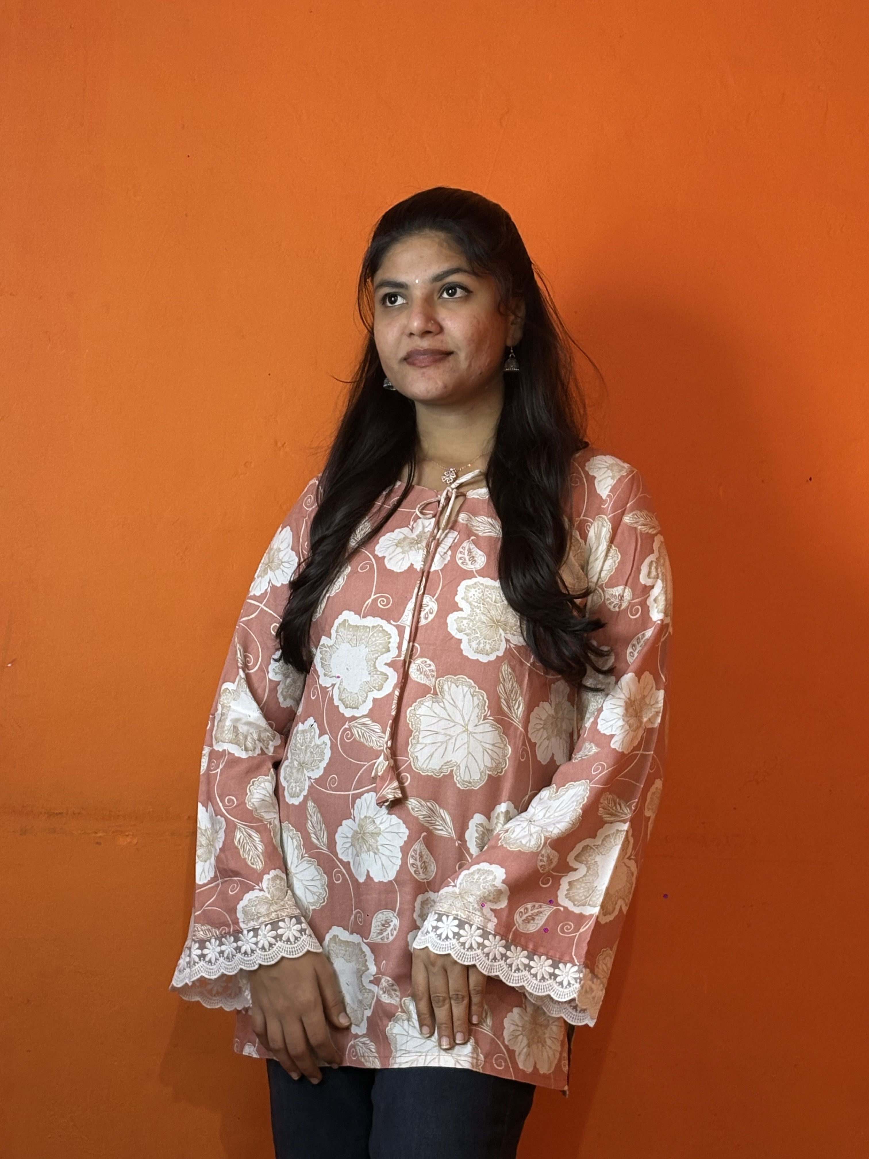 Light Pink Bell-Sleeves Short Kurti