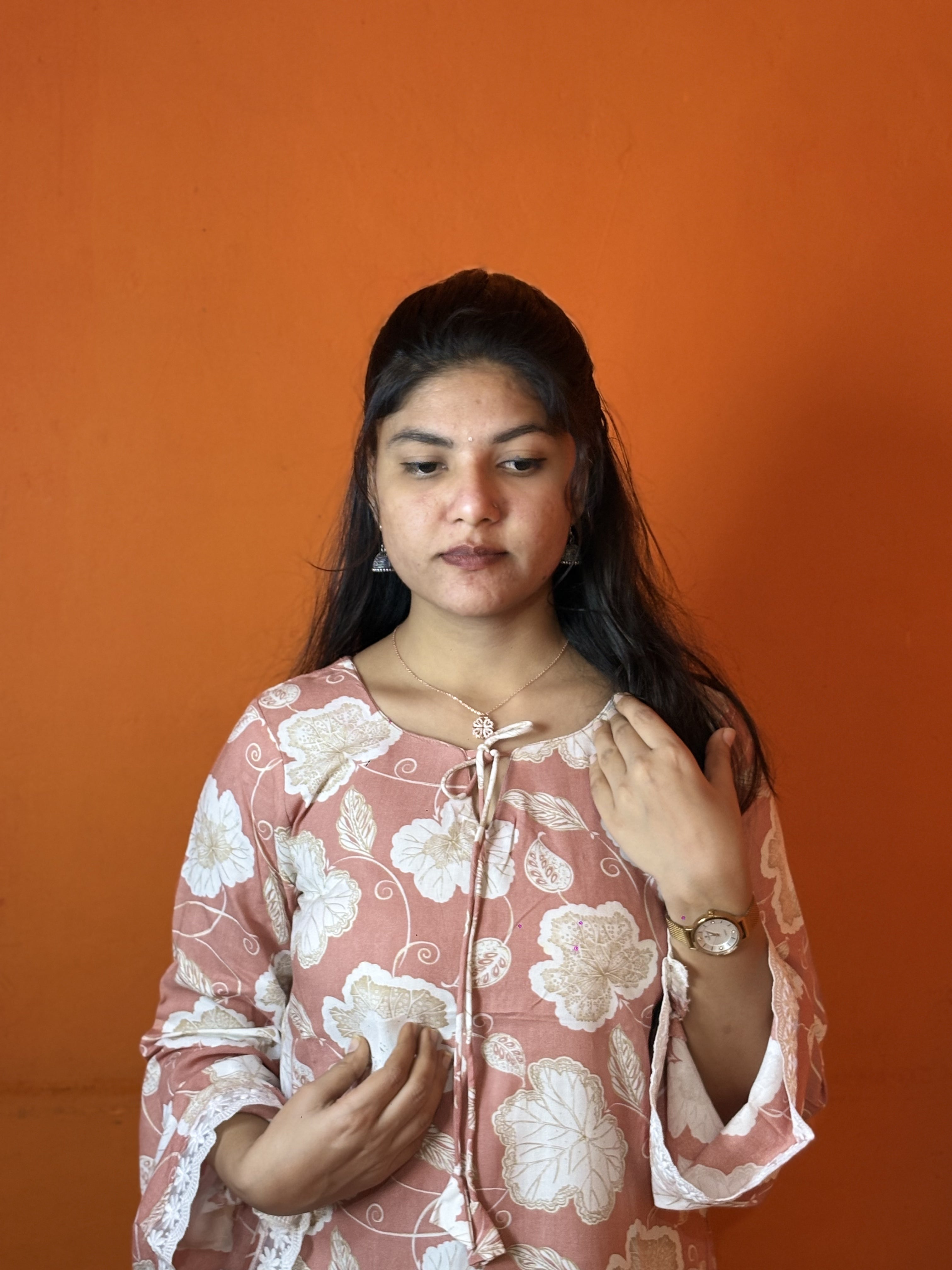 Light Pink Bell-Sleeves Short Kurti