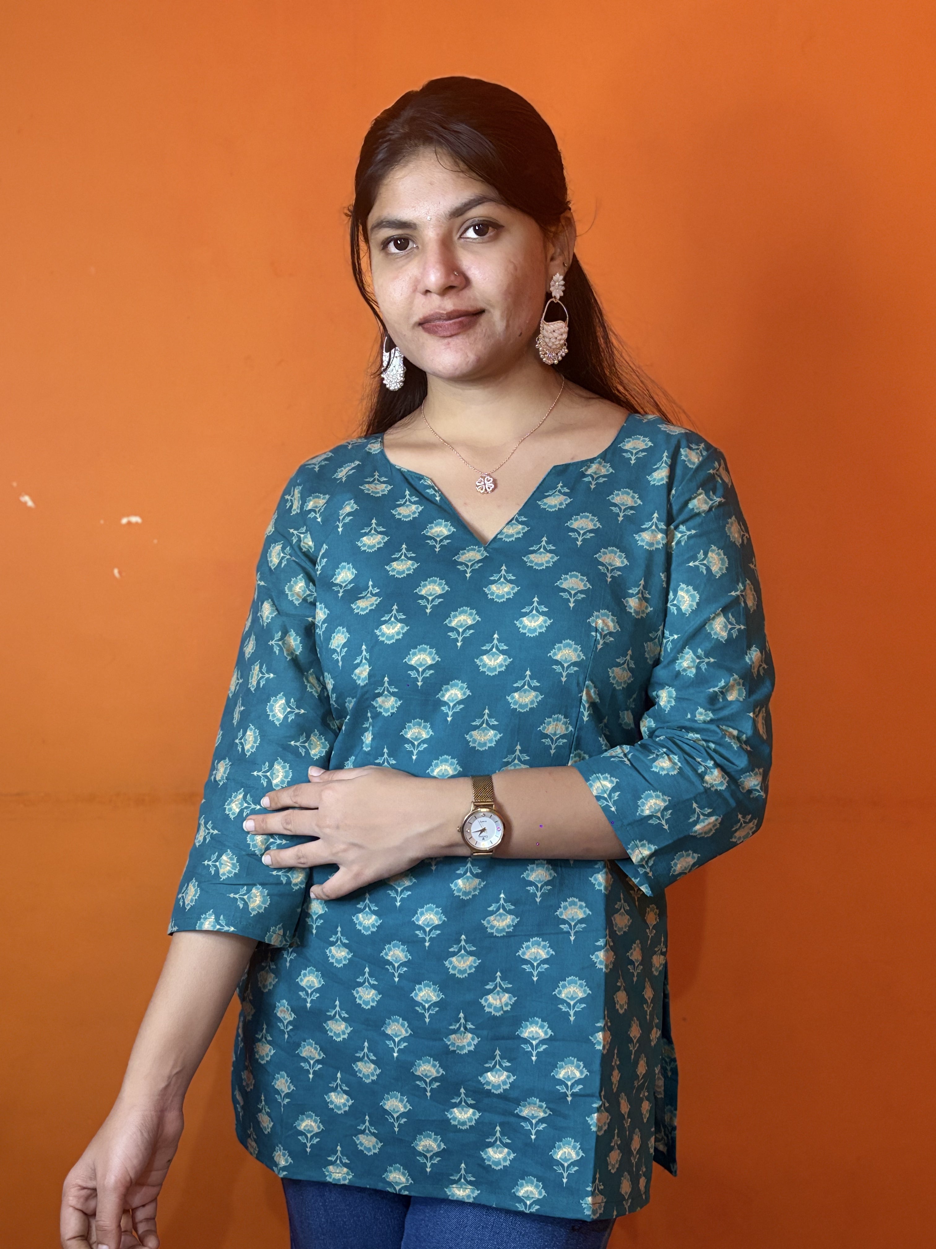 Blue hand block print short kurti