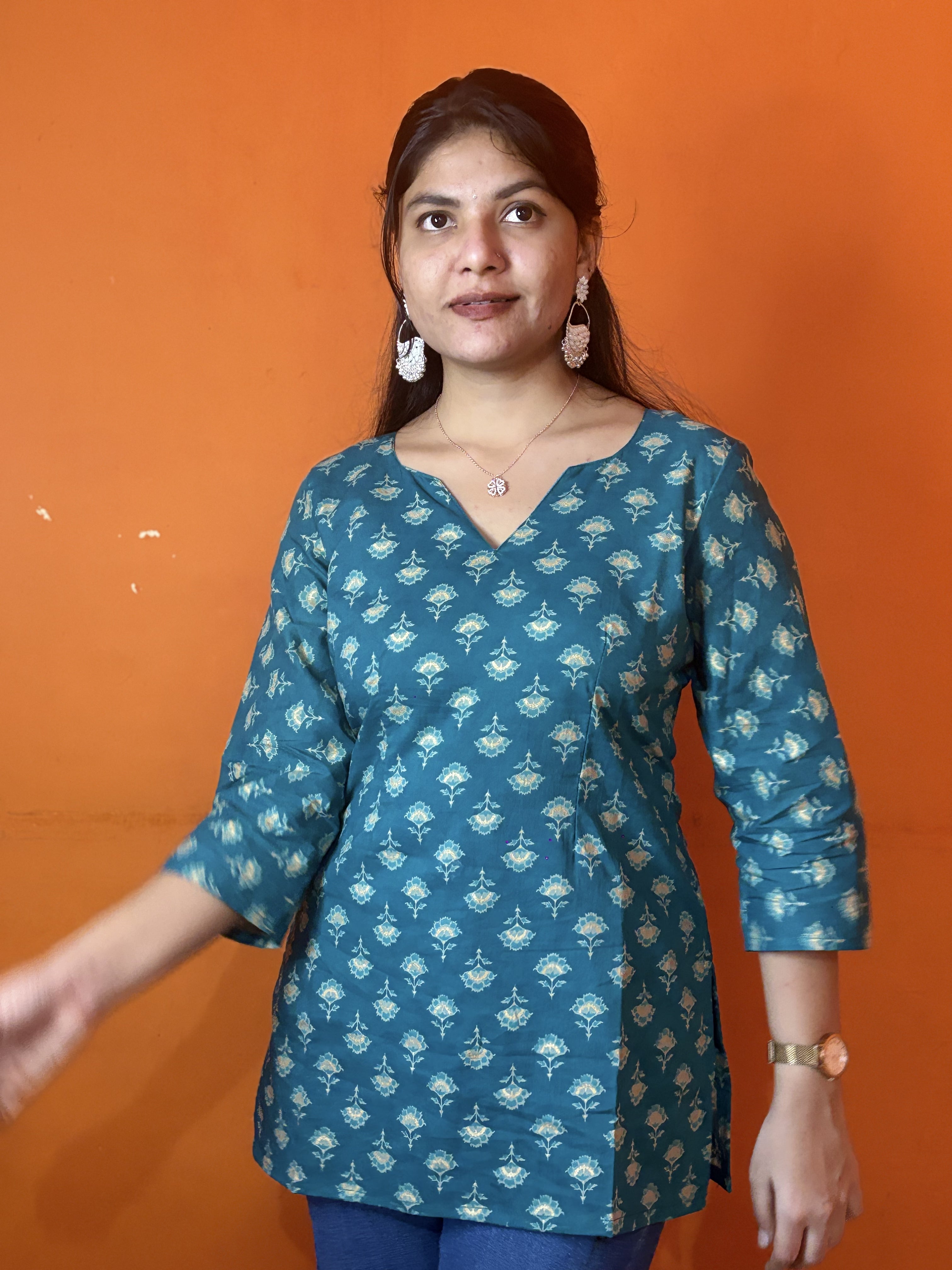 Blue hand block print short kurti