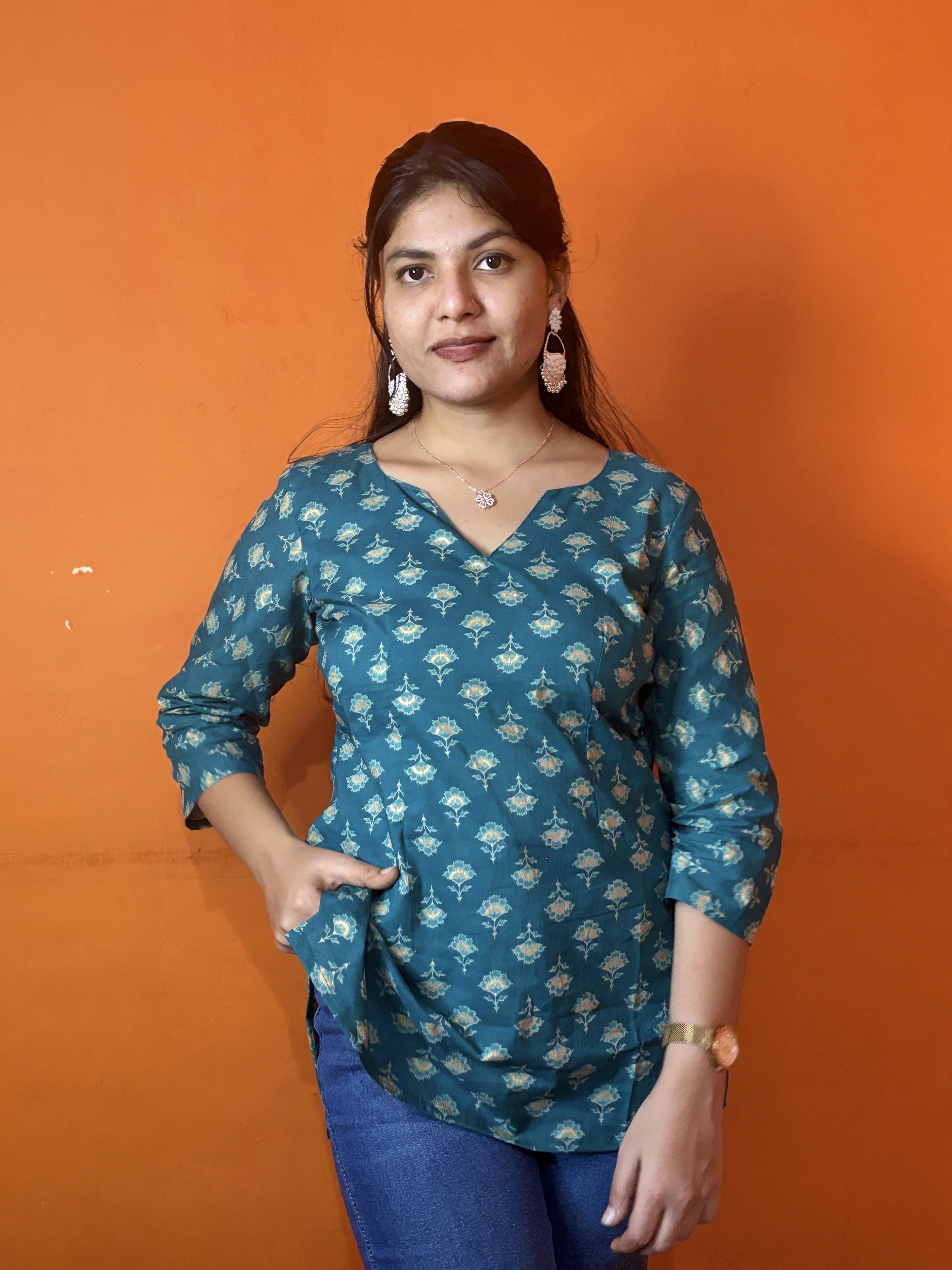 Blue hand block print short kurti