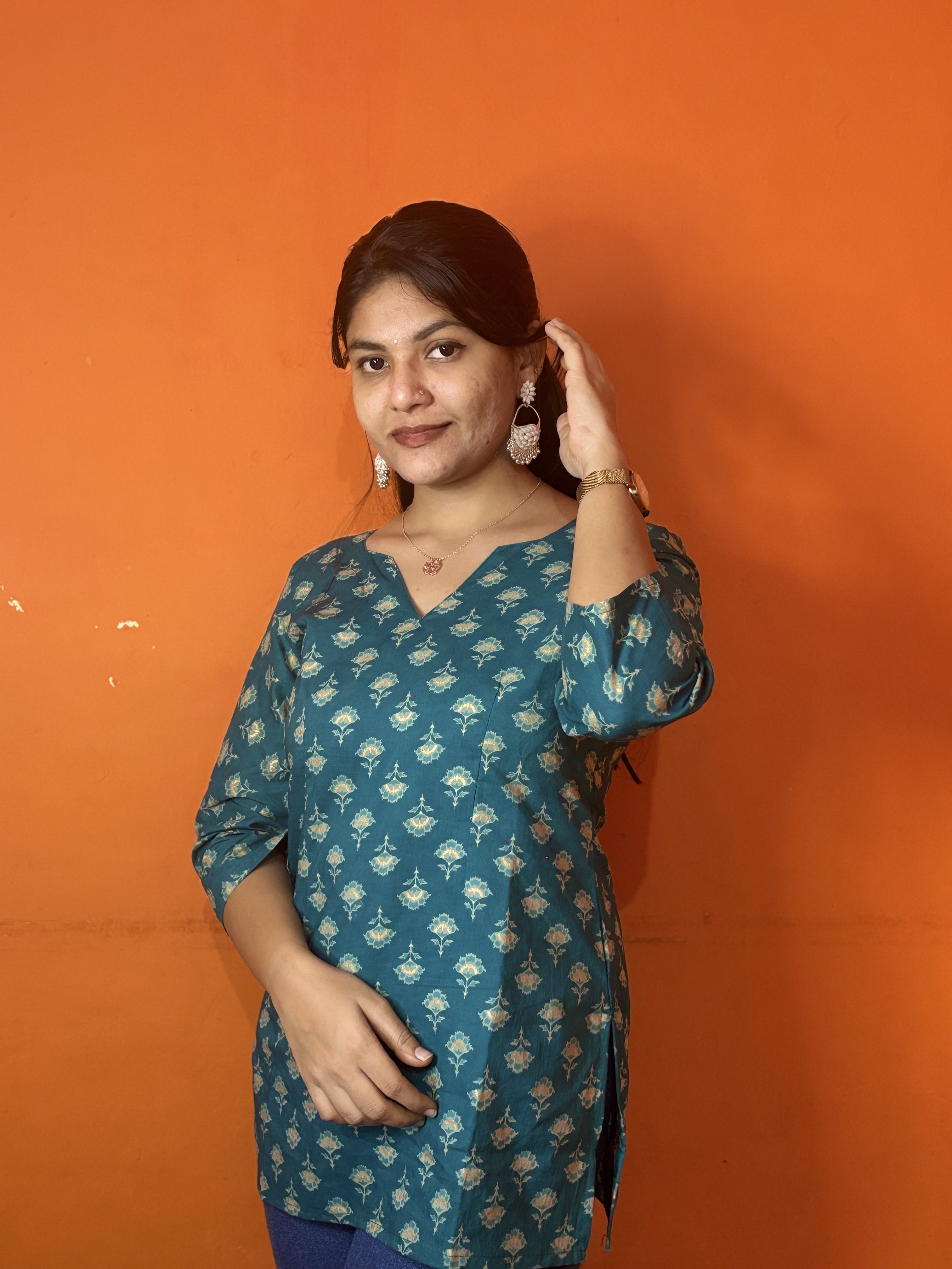 Blue hand block print short kurti
