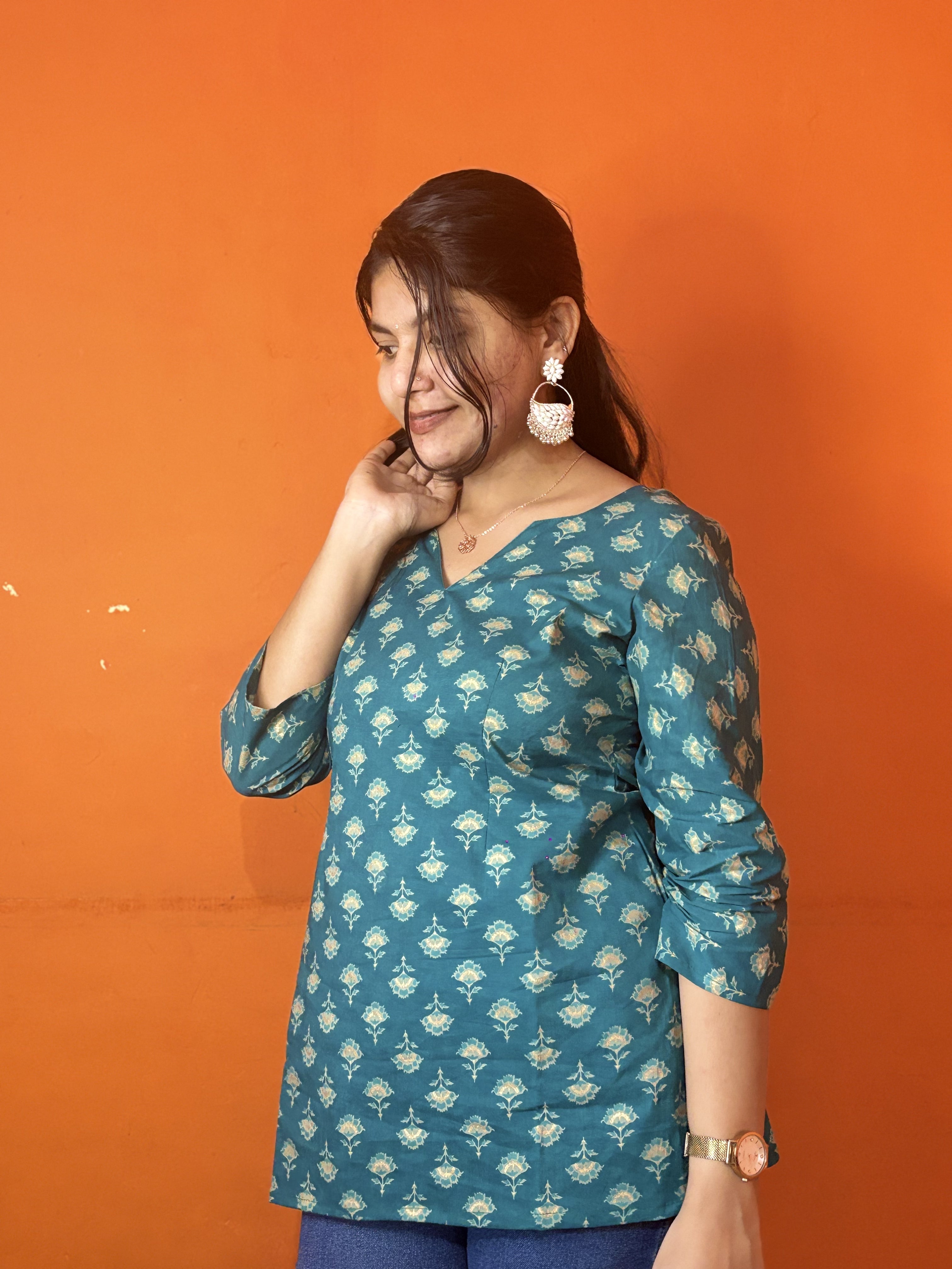 Blue hand block print short kurti