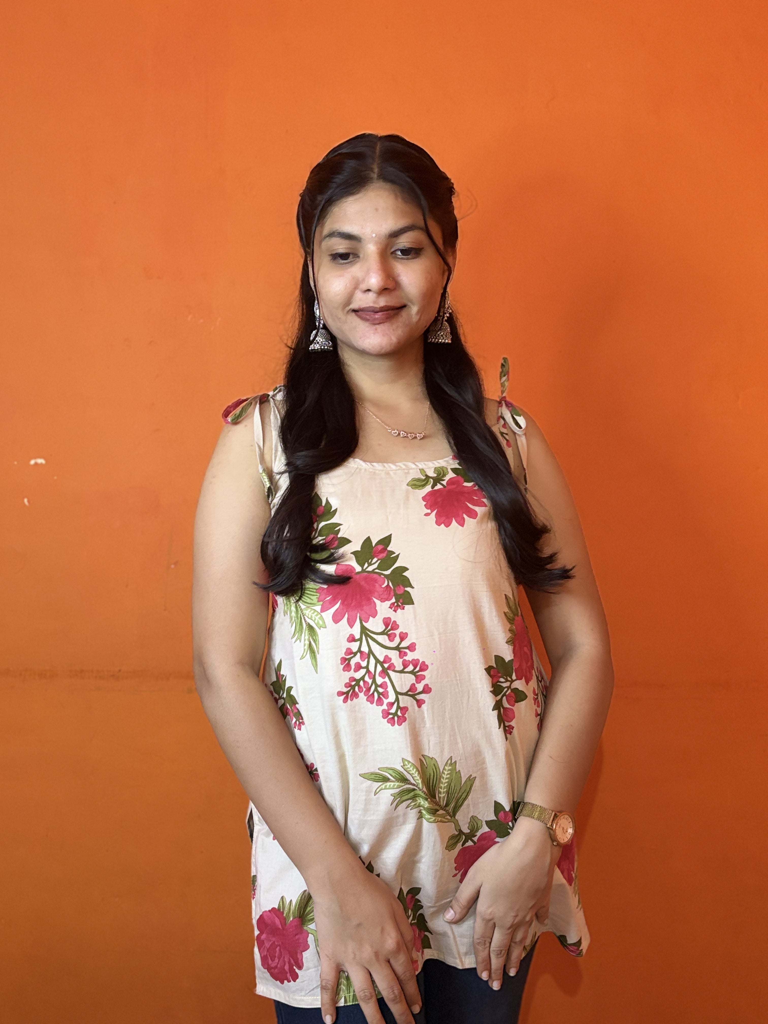 Floral Tie-Shoulder Short Kurti