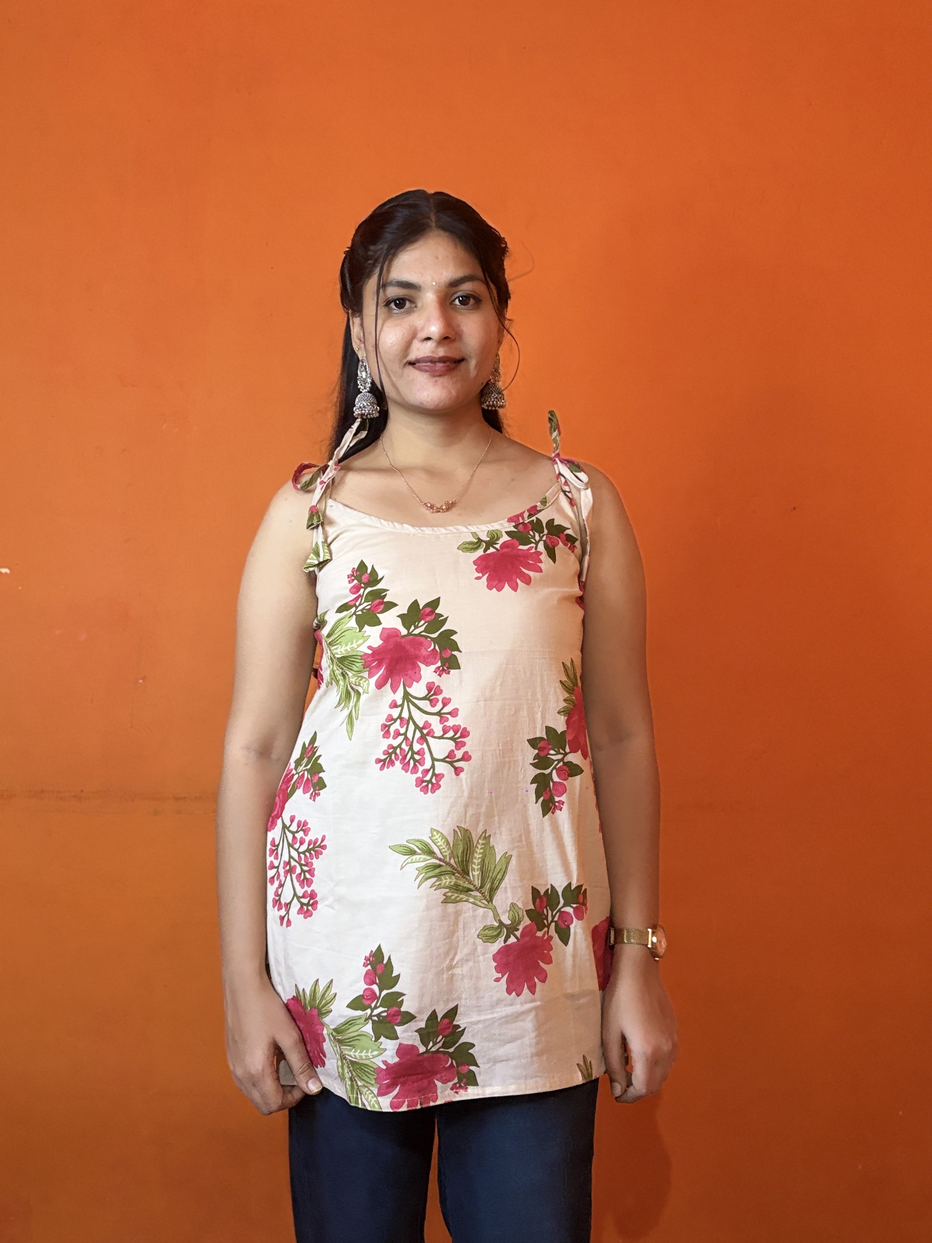 Floral Tie-Shoulder Short Kurti
