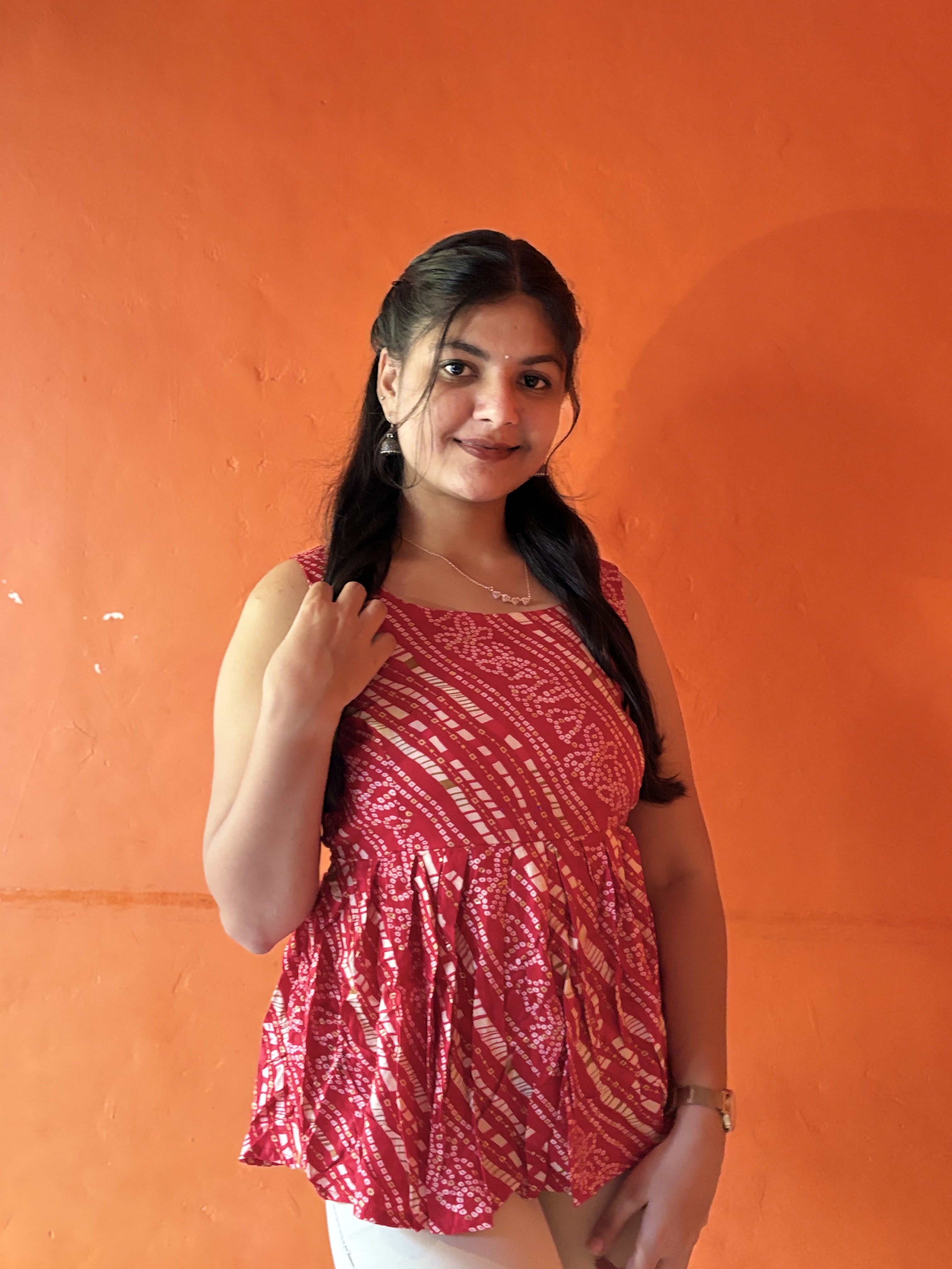 Rani Pink & Gold Floral Sleeveless Short Kurti