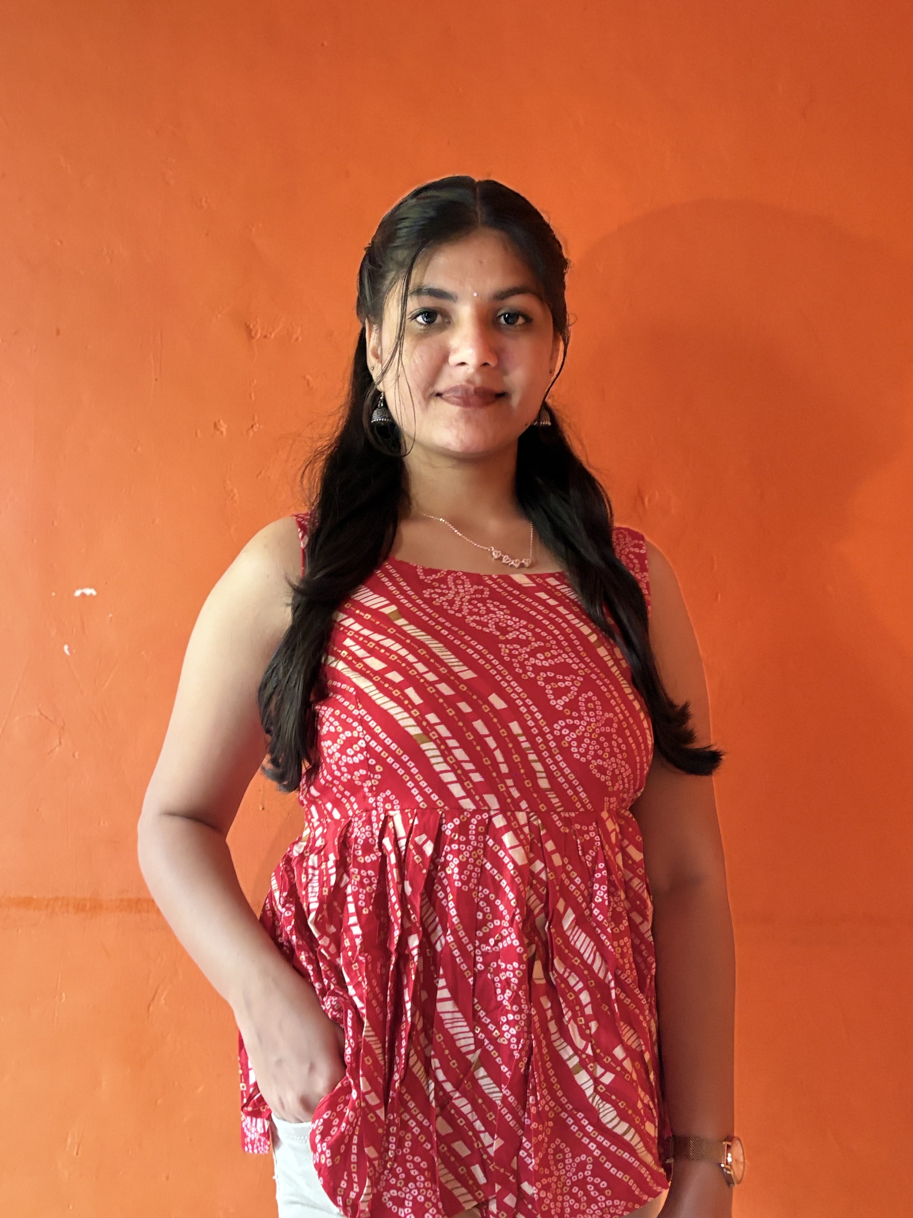 Rani Pink & Gold Floral Sleeveless Short Kurti